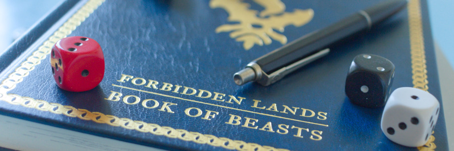 Photograph of a book titled Forbidden Lands, Book of Beasts